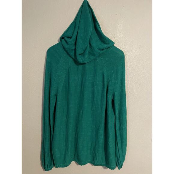 Free People Sweater Womens Large Green Hooded V Neck Linen Rayon Pullover FLAW - Picture 2 of 9